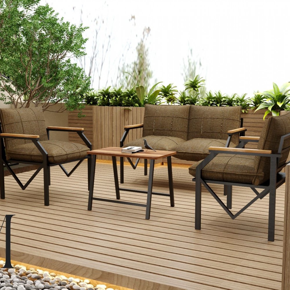 Set Bristol Maro, picioare model V, mobilier terasă/grădină, canapea 2 locuri, 2 fotolii și măsuță