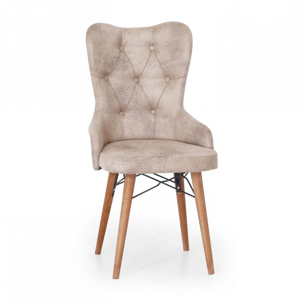 Scaun tapitat dining/bucatarie, JULIETTE Crem, material textil, cadru Lemn